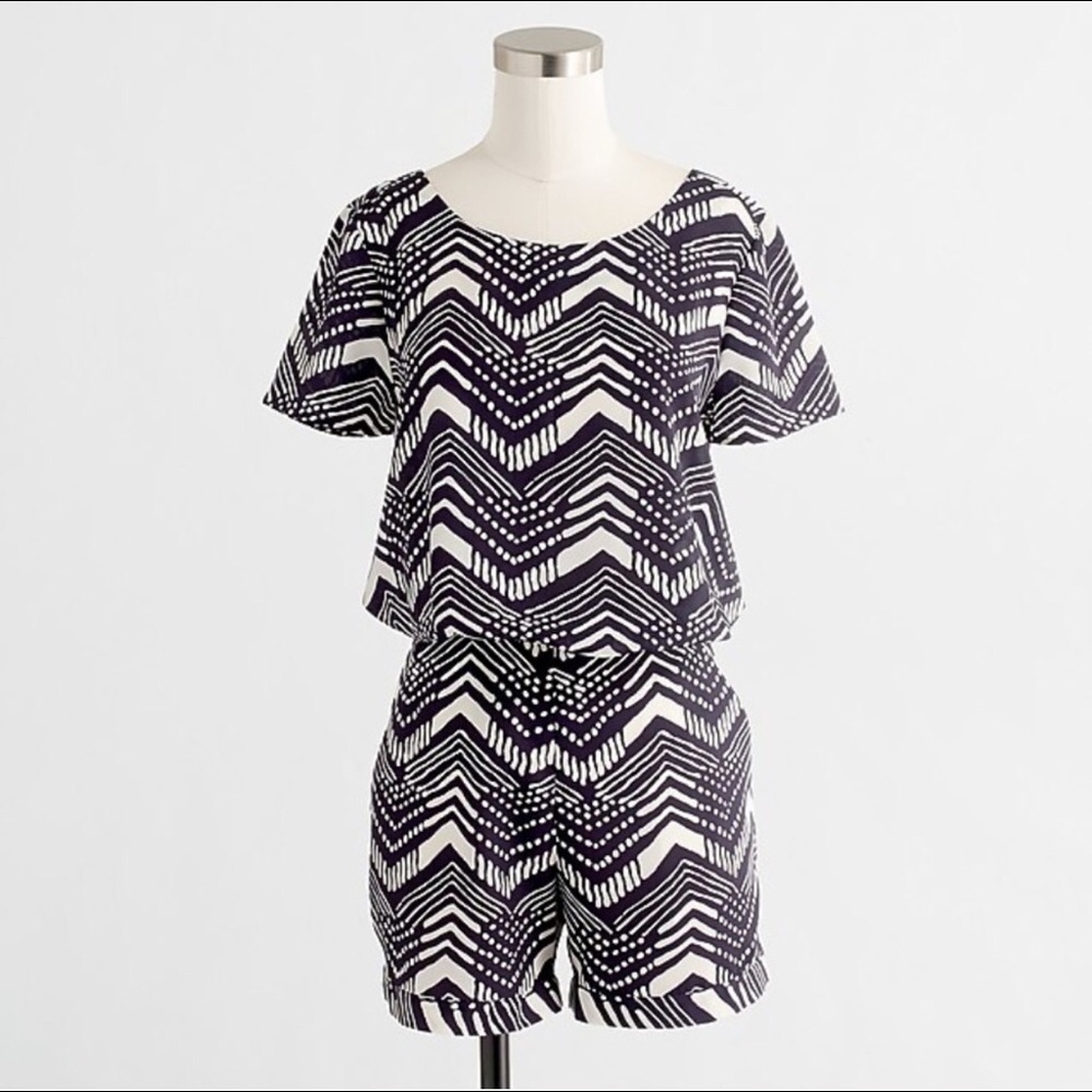 J. Crew Navy & Beige Romper Size 14